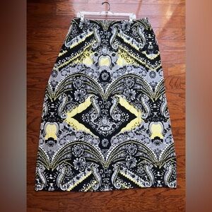 Cato Black and Yellow Patterned Midi Skirt
